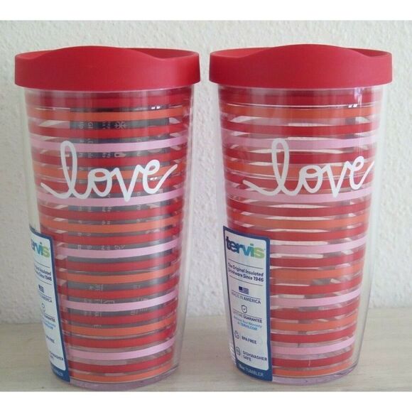 Tervis Tumbler 16 oz w/Travel Lid, Love Stripes, Set of 2 - Picture 1 of 6